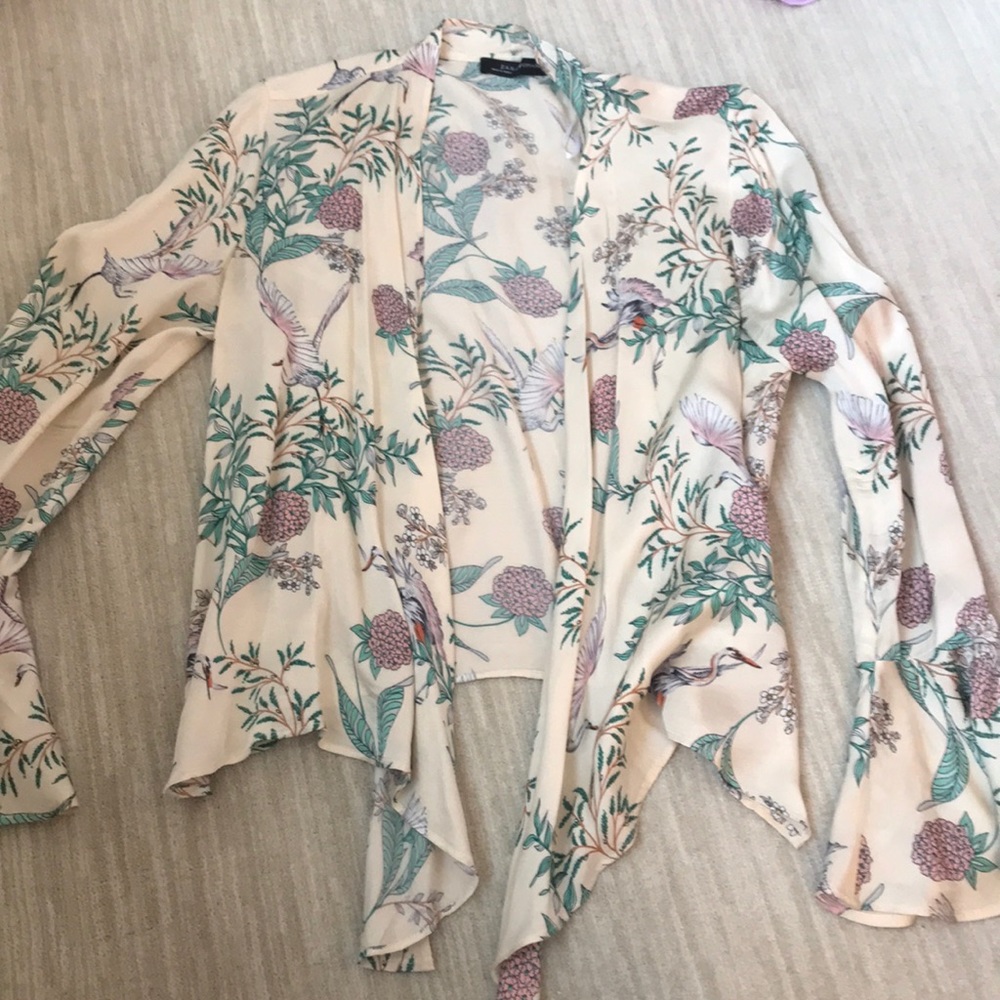 Silk tie blouse with bell sleeve